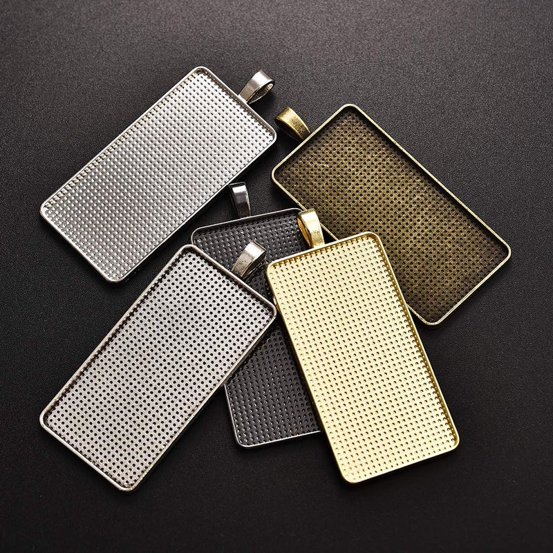 DROLE 30Pcs 5 Colors Pendant Trays Kit-Rectangle Bezels Trays with Transparent Glass Tiles Cabochon for Jewelry Making Photo Jewlery 25Ã—50mm Mixed - Image 2
